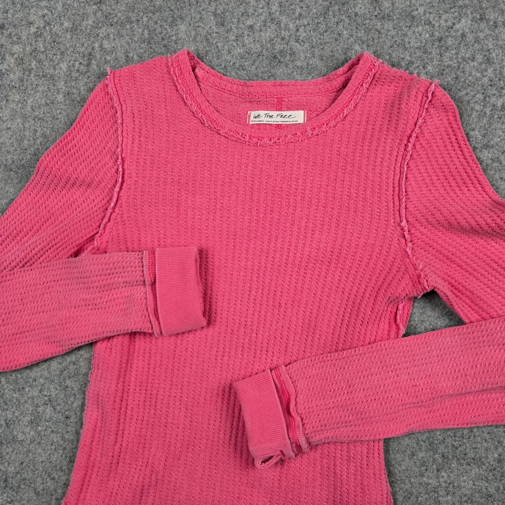 Free People We The Free Thermal Top Womens XS Pink Roll With It Waffle Knit